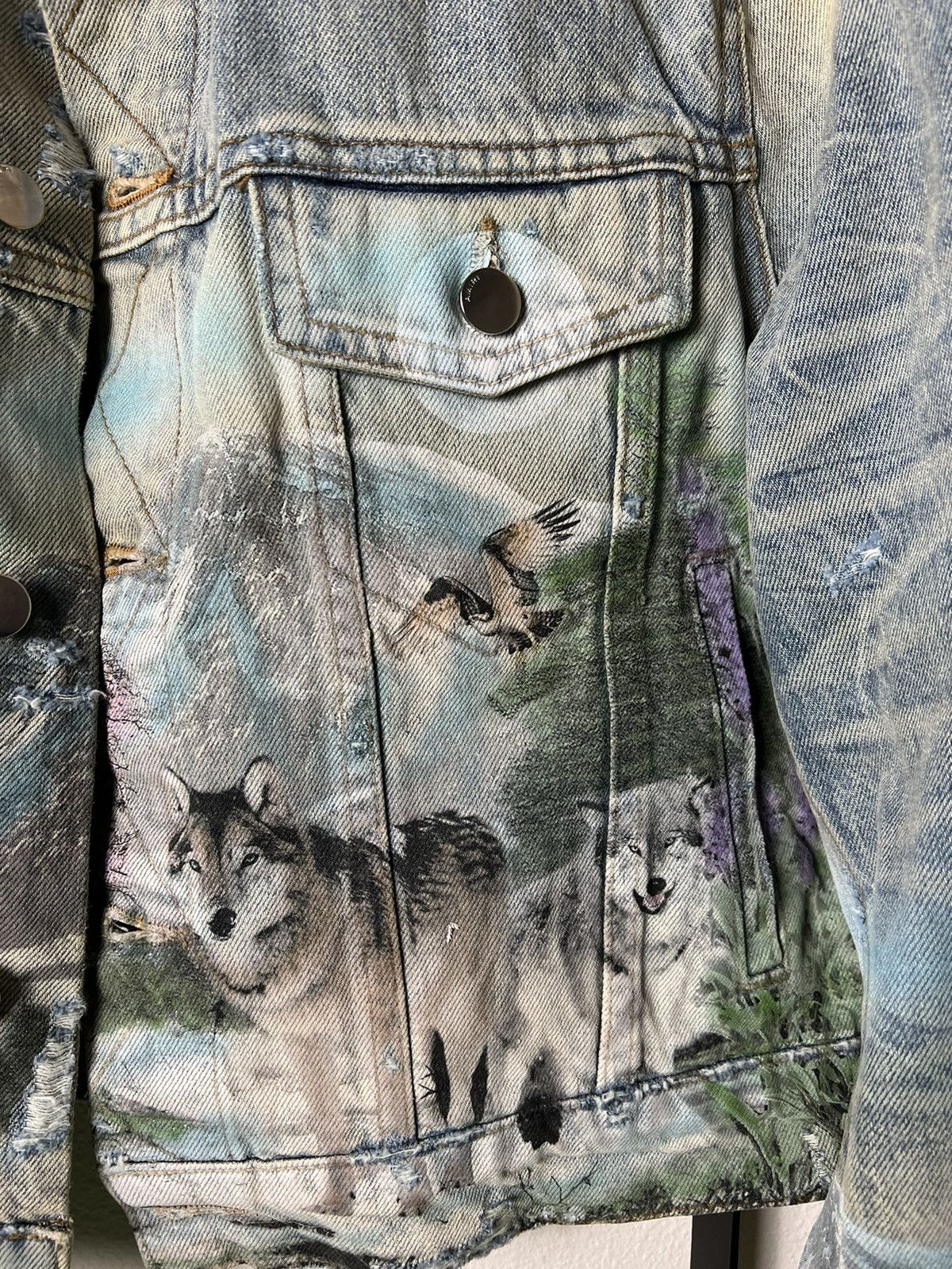 Amiri Amiri 19FW Shearling Collar Wolves Denim Trucker Jacket Size M / US 6-8 / IT 42-44 - 6 Thumbnail