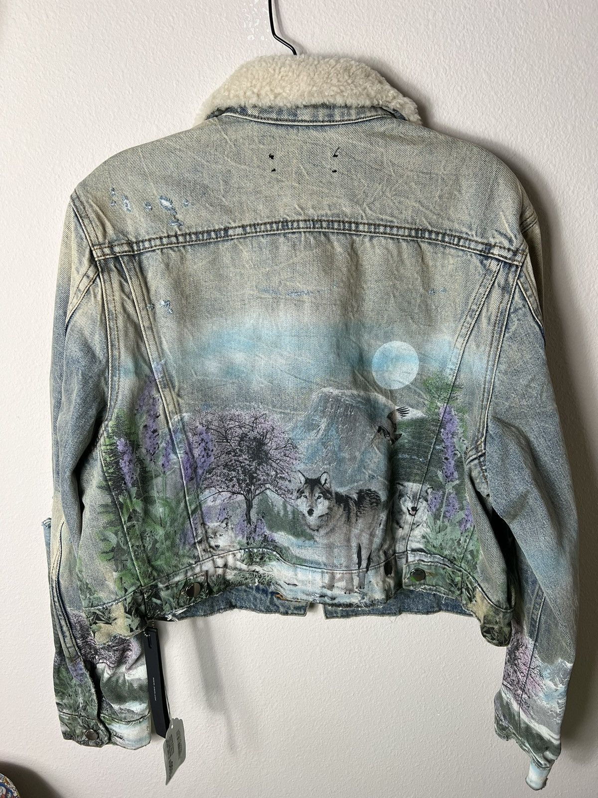 Amiri Amiri 19FW Shearling Collar Wolves Denim Trucker Jacket Size M / US 6-8 / IT 42-44 - 3 Thumbnail