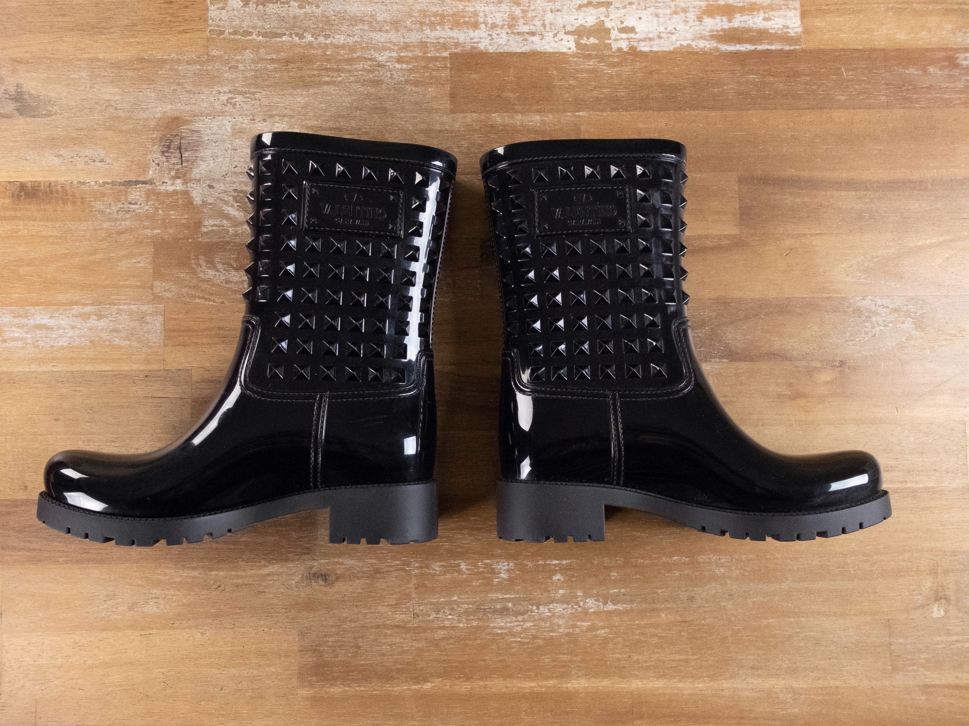Valentino VALENTINO Rockstud black rubber PVC waterproof boots 6 36 Size US 6 / IT 36 - 5 Thumbnail