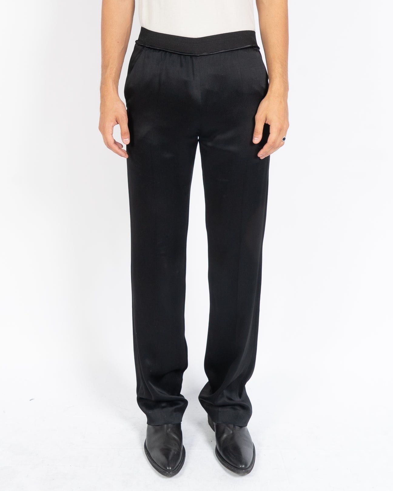 image of Haider Ackermann Ss18 Kuiper Black Satin Trousers Sample, Men's (Size 30)