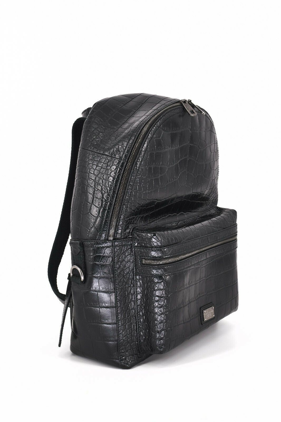 Dolce & Gabbana RARE ALLIGATOR PRINT BLACK LEATHER BACKPACK,2300