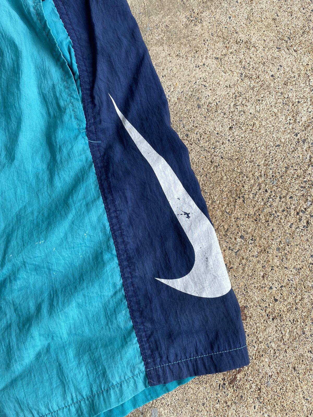 Nike × Vintage Vintage 90’s Nike Big Swoosh Distressed Nylon Shorts Size US 36 / EU 52 - 3 Thumbnail