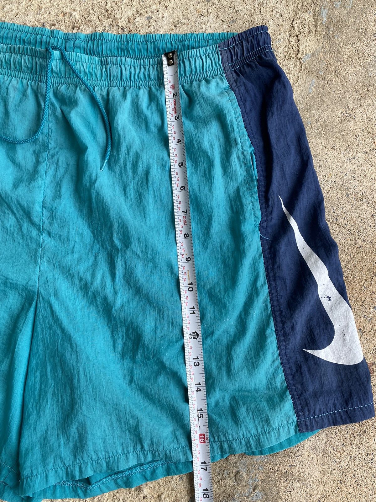 Nike × Vintage Vintage 90’s Nike Big Swoosh Distressed Nylon Shorts Size US 36 / EU 52 - 13 Thumbnail