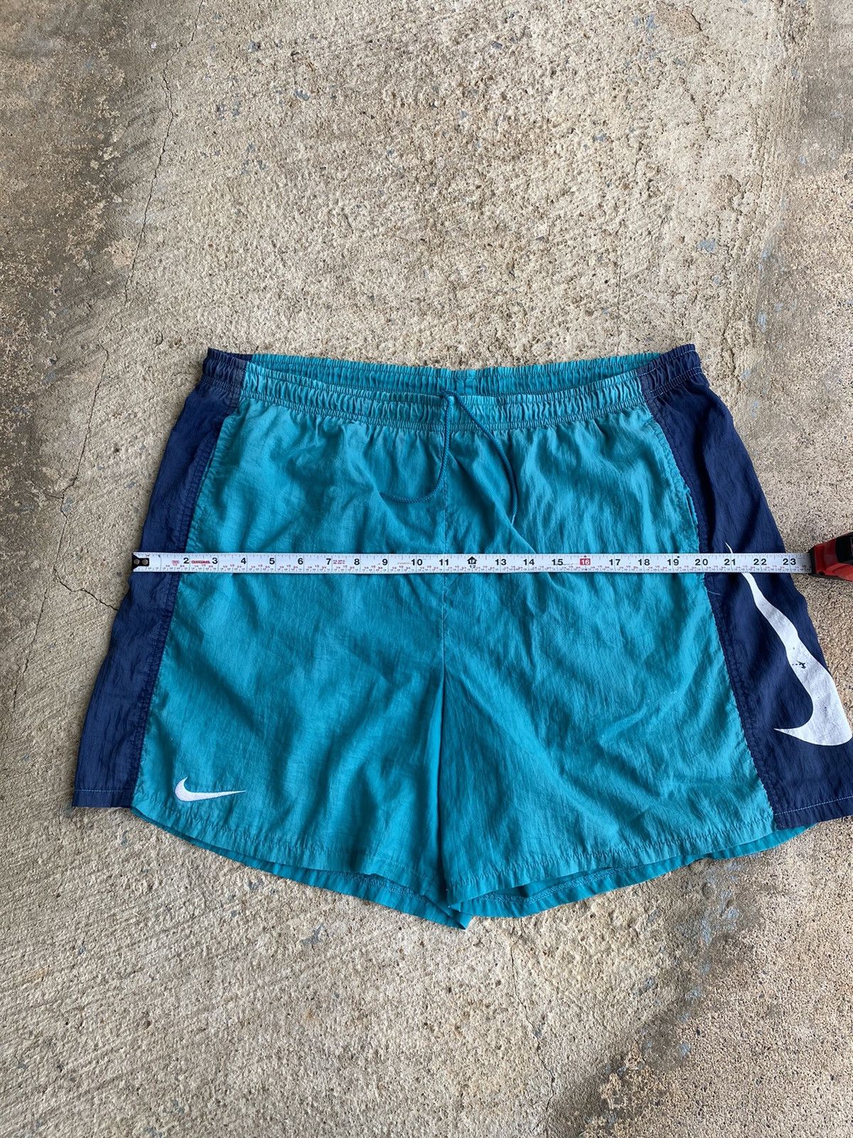 Nike × Vintage Vintage 90’s Nike Big Swoosh Distressed Nylon Shorts Size US 36 / EU 52 - 14 Thumbnail