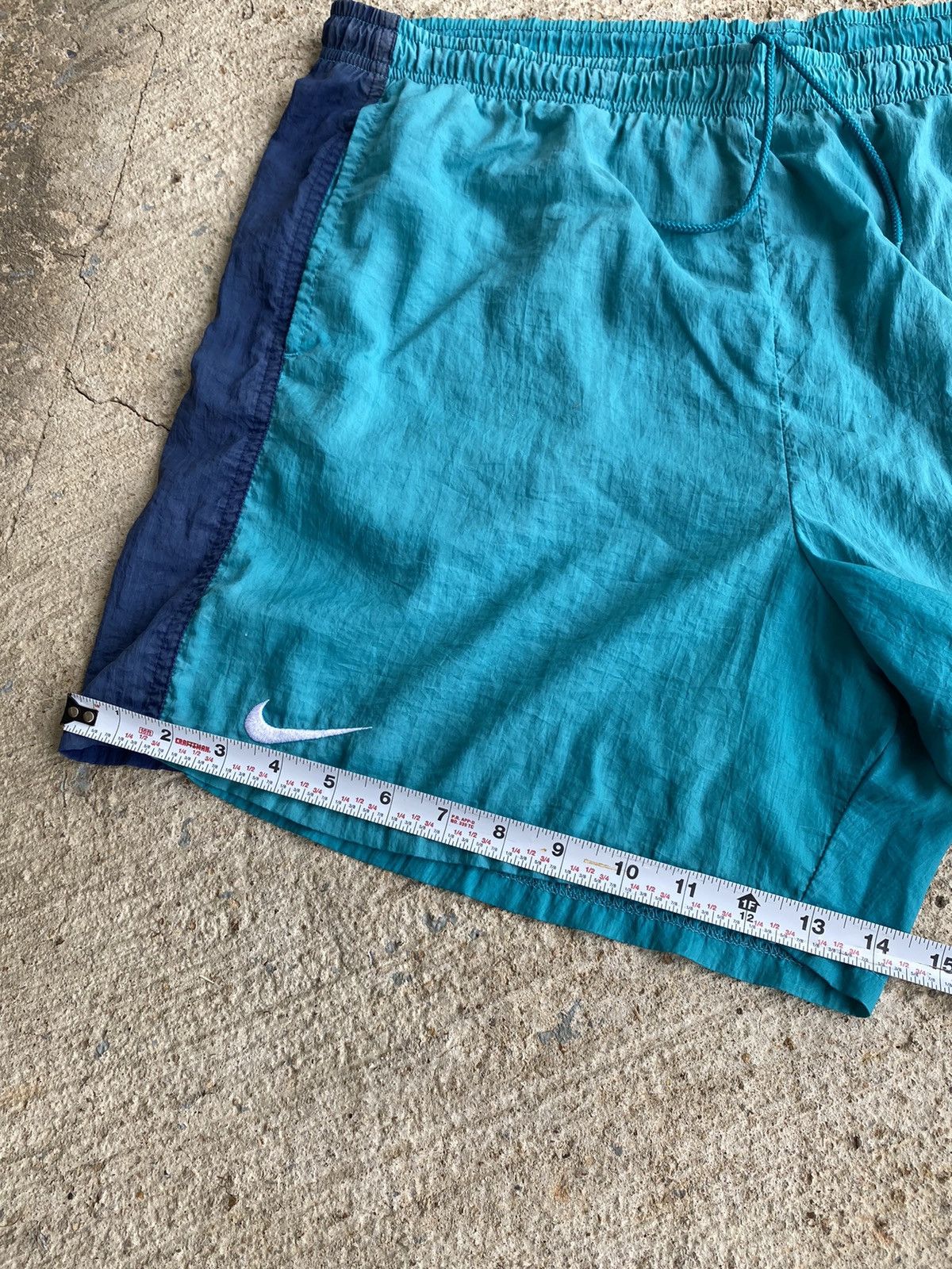 Nike × Vintage Vintage 90’s Nike Big Swoosh Distressed Nylon Shorts Size US 36 / EU 52 - 15 Thumbnail