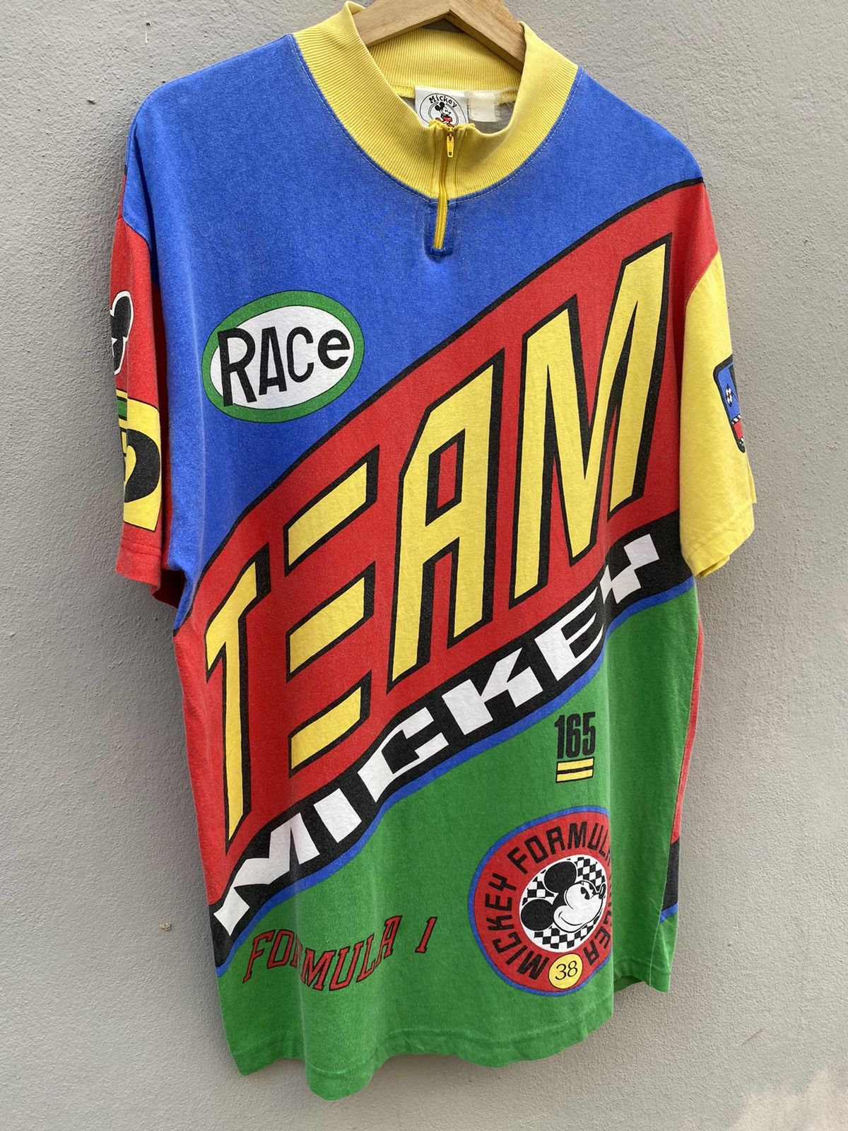 Mickey Mouse × Sports Specialties 💥RARE!90s Mickey Race Team FORMULA1 Multicolor Alloverprint Size US L / EU 52-54 / 3 - 2 Thumbnail