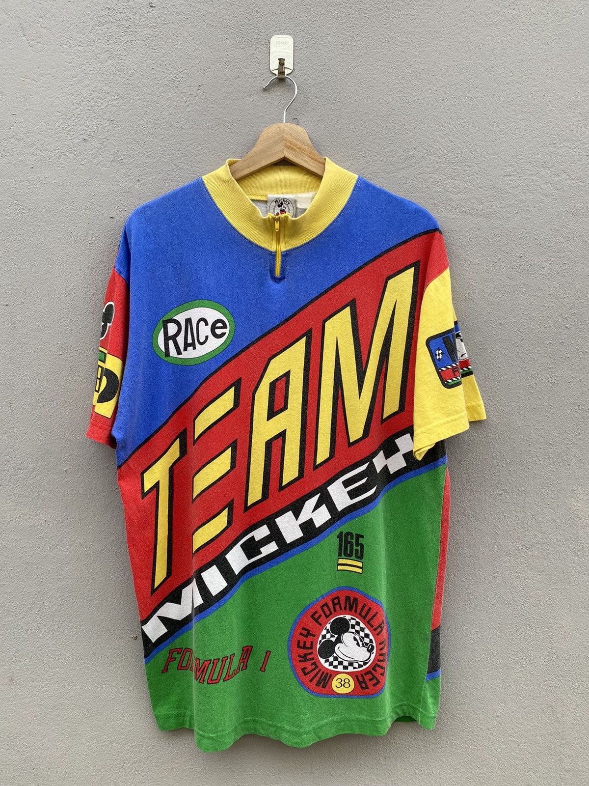 Mickey Mouse × Sports Specialties 💥RARE!90s Mickey Race Team FORMULA1 Multicolor Alloverprint Size US L / EU 52-54 / 3 - 1 Thumbnail