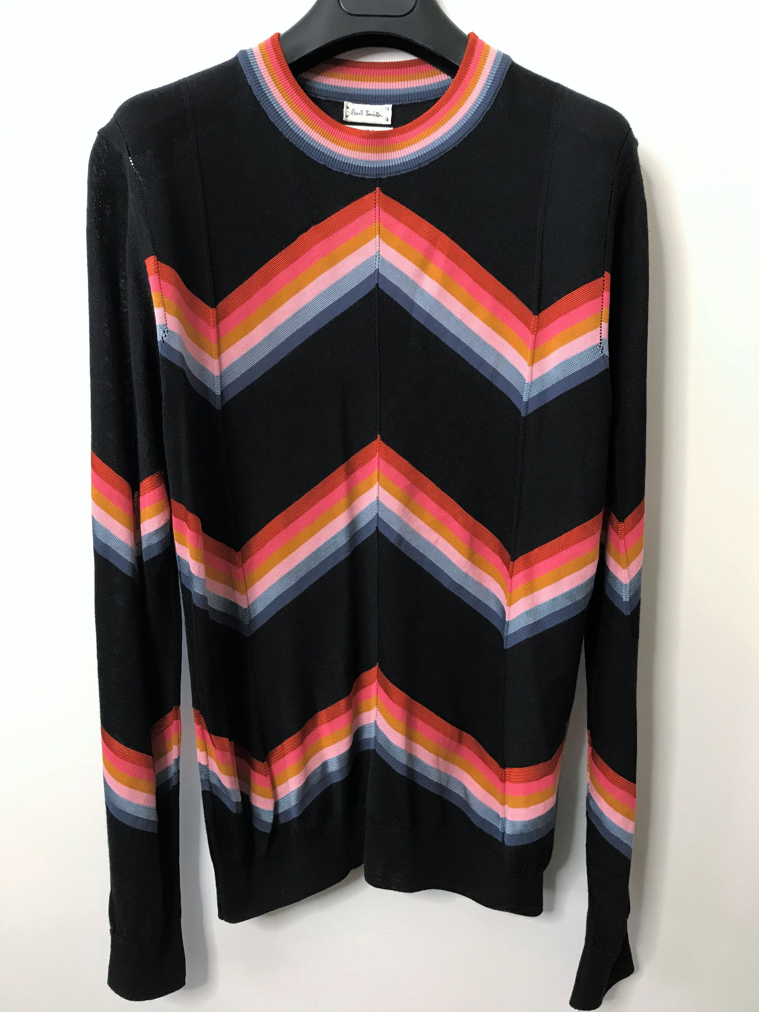 image of Paul Smith Fine Belgian Wool Silk Blend Multi Color Zig Zag Knit Ss15, Men's (Size Small)