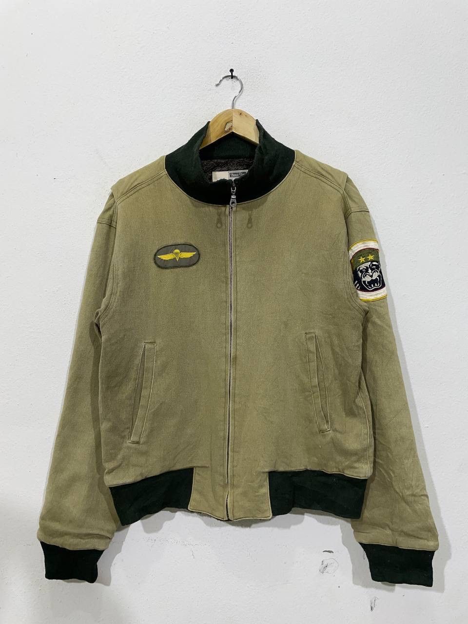 Bianco Nero Us Army Style patches Bomber Jacket