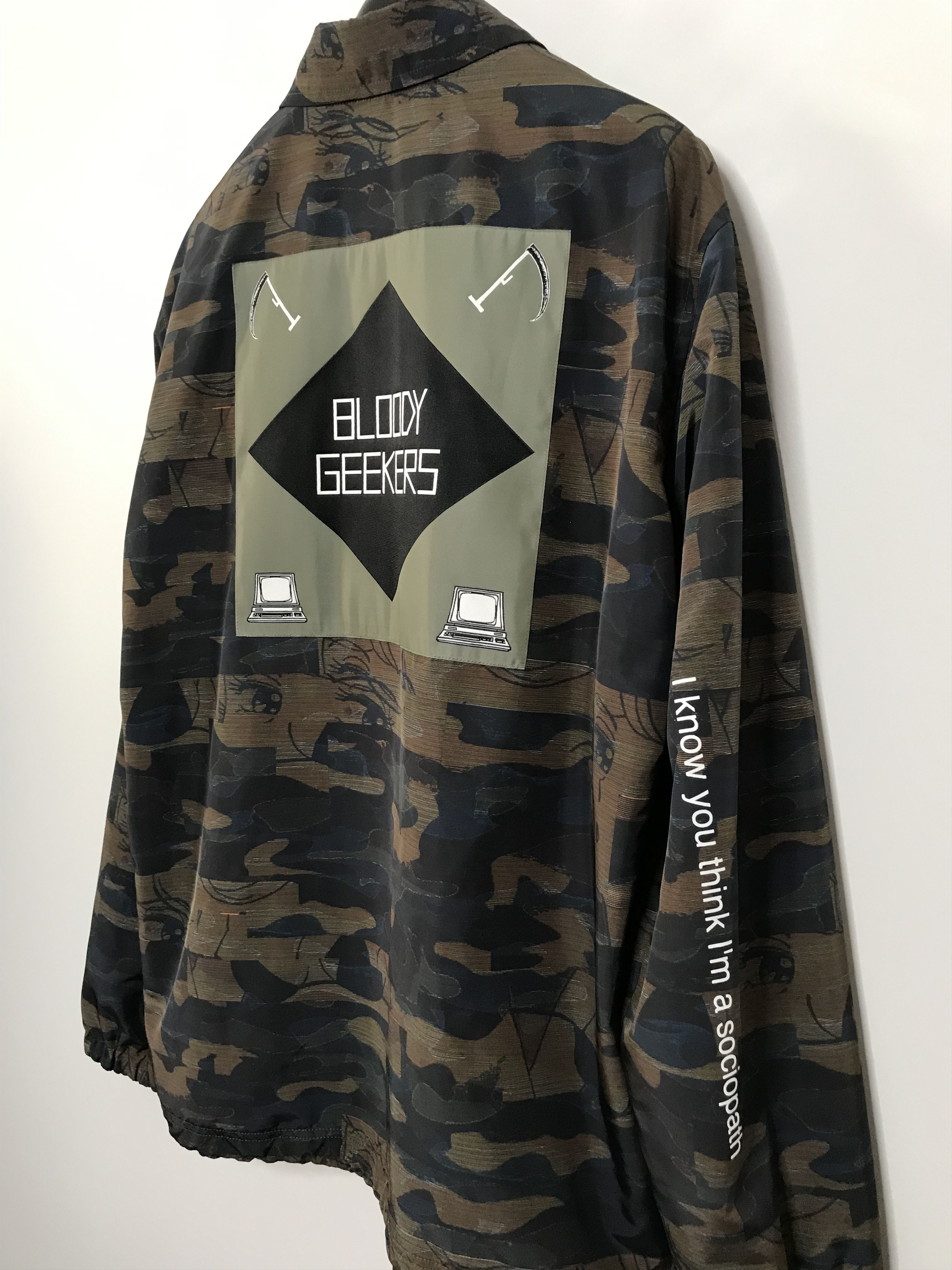 Pre-owned Jun Takahashi X Undercover Sz 2 Bloody Geekers Green Camo Sociopath Coach Jacket Ss19