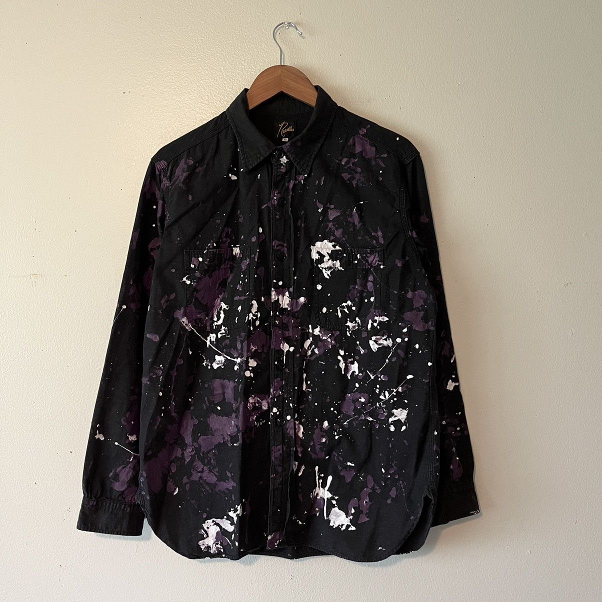 image of Needles Paint-Splattered Work Shirt in Black, Men's (Size Medium)