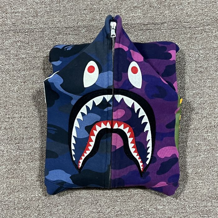 Half blue half clearance purple bape hoodie