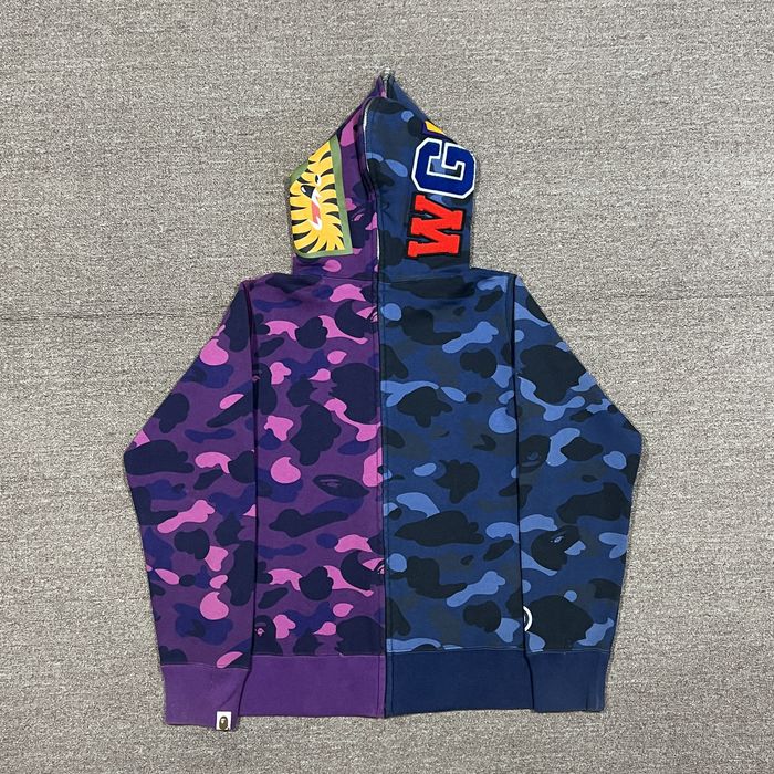 Bape hoodie half hot sale blue half purple