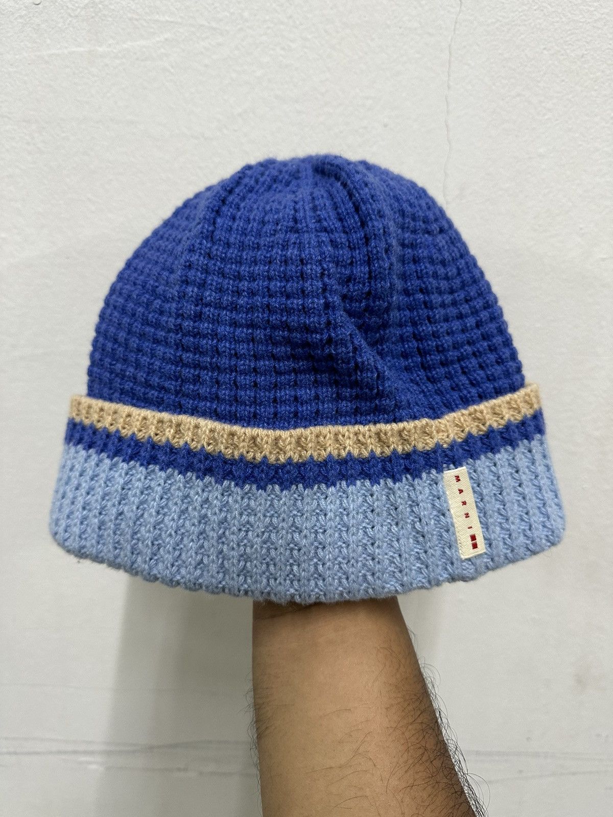 image of Marni X Uniqlo Knit Beanie in Blue, Men's