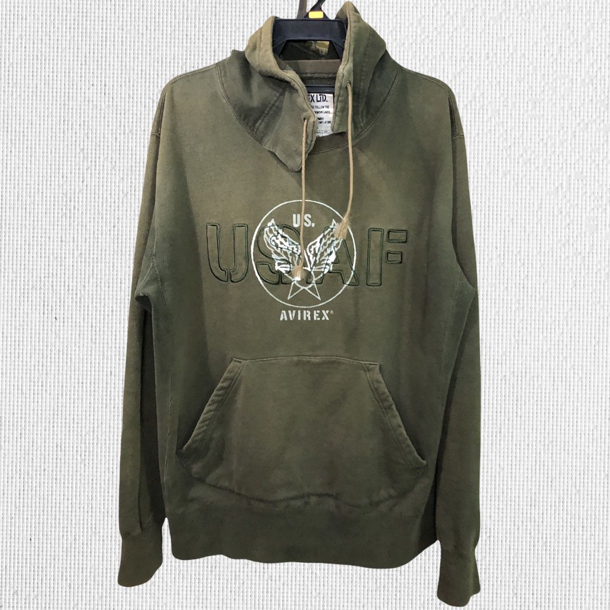 image of Vintage Usaf Avirex Big Logo Sweatshirt Hoodie in Dark Green, Men's (Size 2XL)