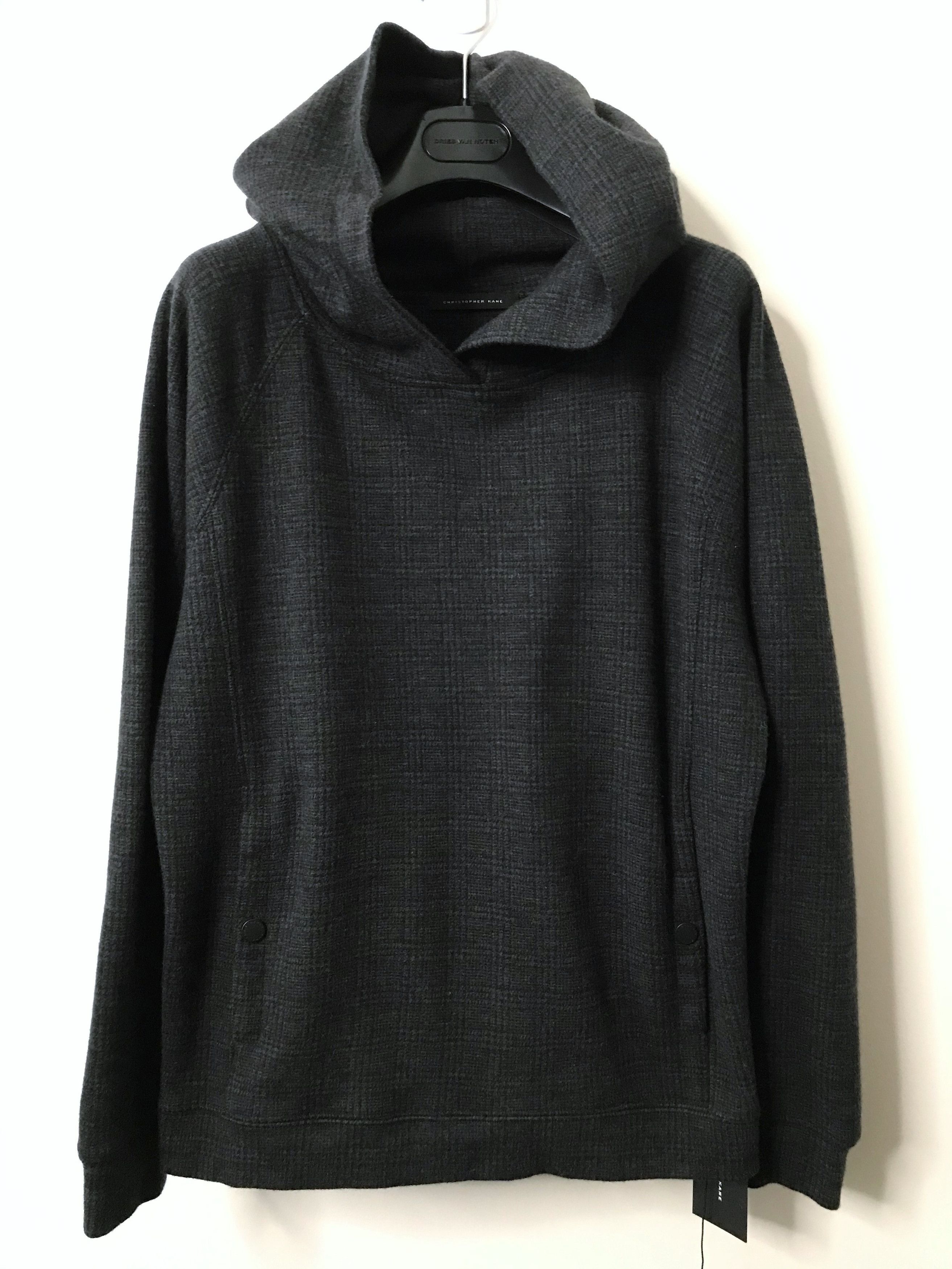 image of Christopher Kane Gray Check Wool Raglan Hoodie Fw17 $1000 in Grey, Men's (Size Small)