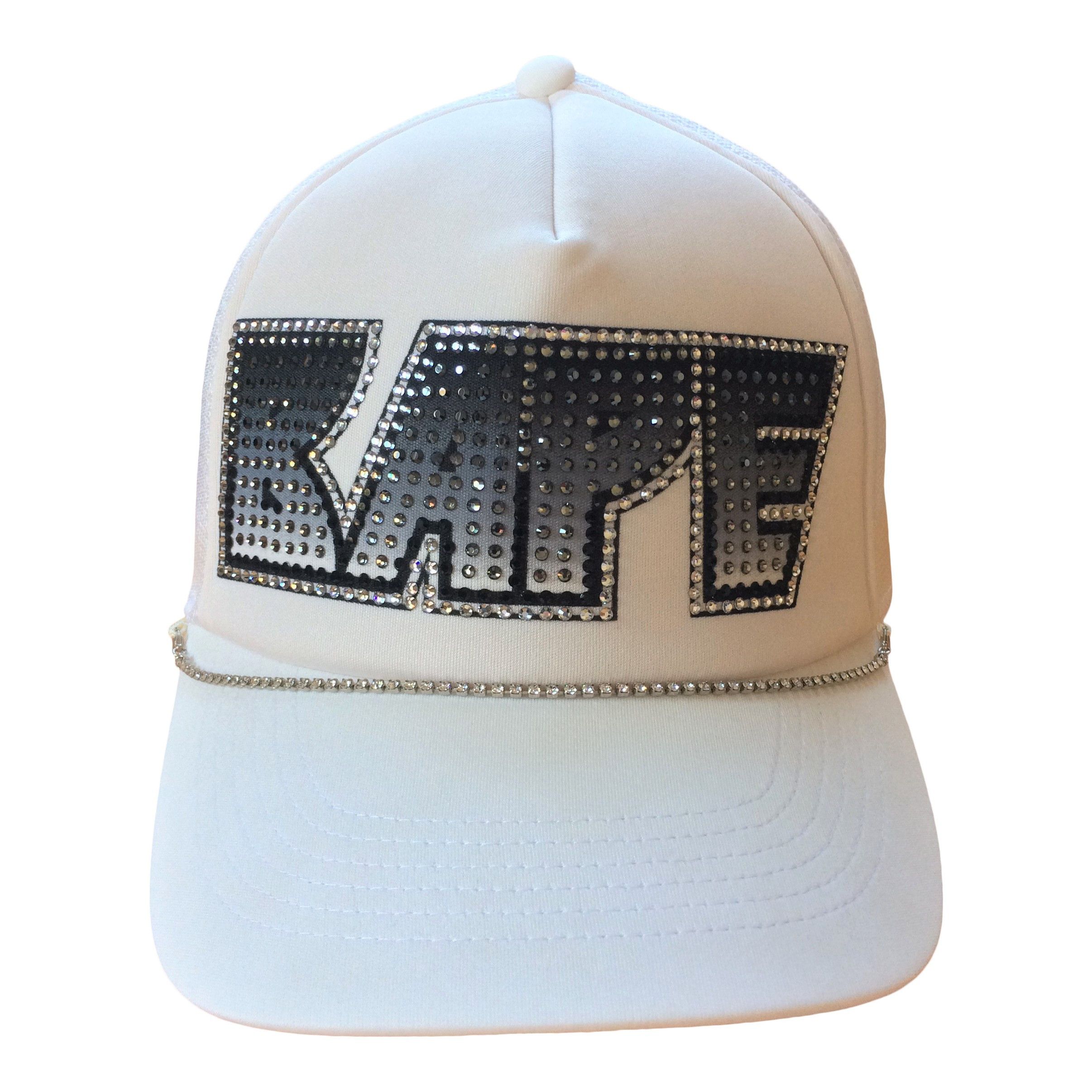 image of S/s 2006 Bape Swarovski Kiss Logo Trucker Hat in White, Men's