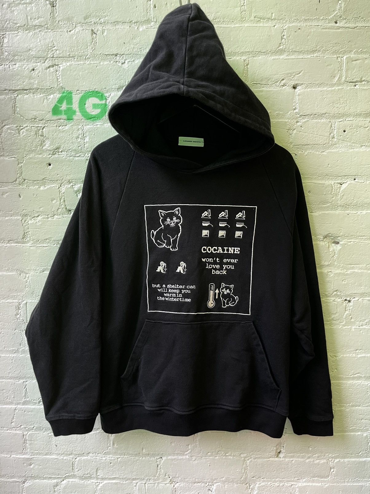 image of Alexander Digenova Cats Love Cocaine Hoodie in Black, Men's (Size Large)