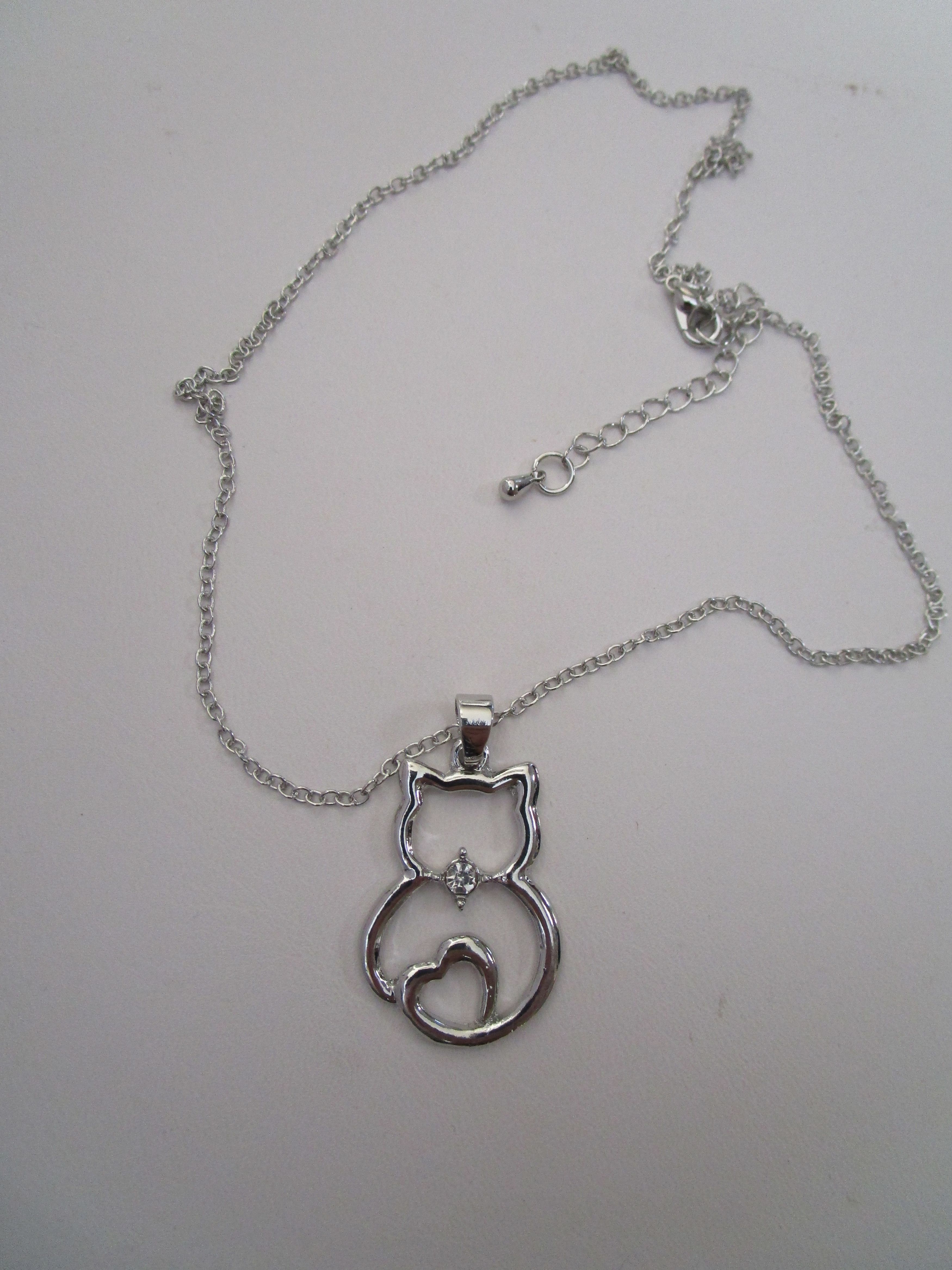 Jewelry Cat Tibetan Silver Chain Necklace with CZ Size ONE SIZE - 1 Thumbnail