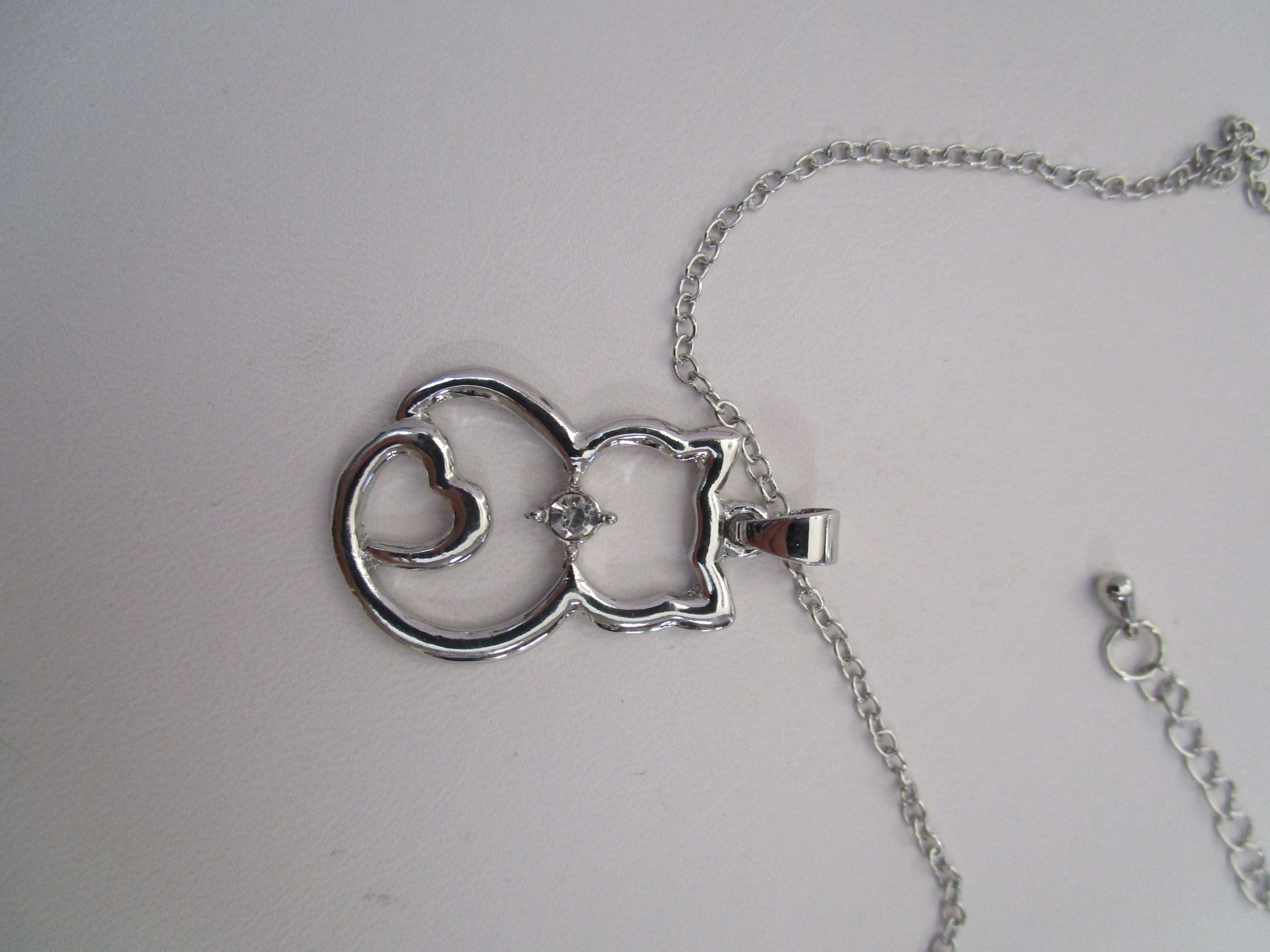 Jewelry Cat Tibetan Silver Chain Necklace with CZ Size ONE SIZE - 2 Thumbnail