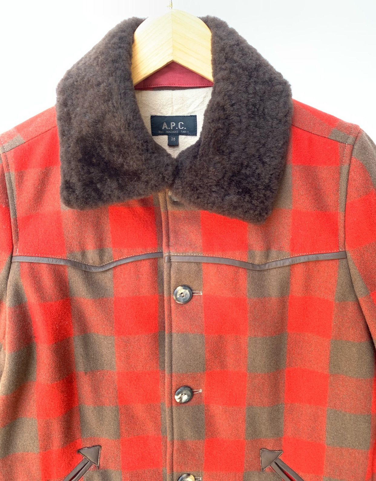 A.P.C. × Vintage 🔥A.P.C Rue Tartan Plaid Wool Western Jacket (Removable Fur) Size US S / EU 44-46 / 1 - 2 Thumbnail