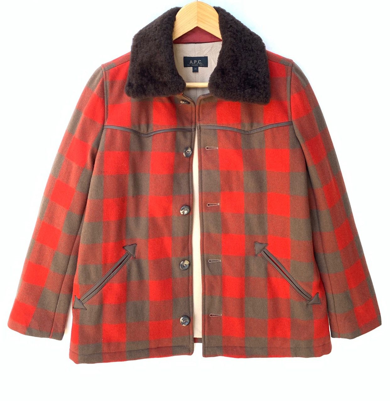 A.P.C. × Vintage 🔥A.P.C Rue Tartan Plaid Wool Western Jacket (Removable Fur) Size US S / EU 44-46 / 1 - 6 Thumbnail