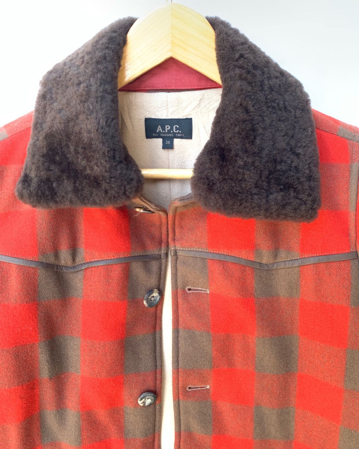 A.P.C. × Vintage 🔥A.P.C Rue Tartan Plaid Wool Western Jacket (Removable Fur) Size US S / EU 44-46 / 1 - 8 Thumbnail