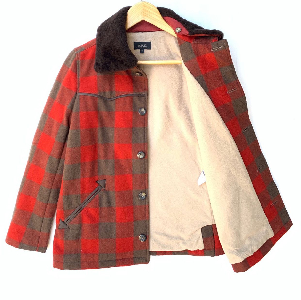 A.P.C. × Vintage 🔥A.P.C Rue Tartan Plaid Wool Western Jacket (Removable Fur) Size US S / EU 44-46 / 1 - 7 Thumbnail