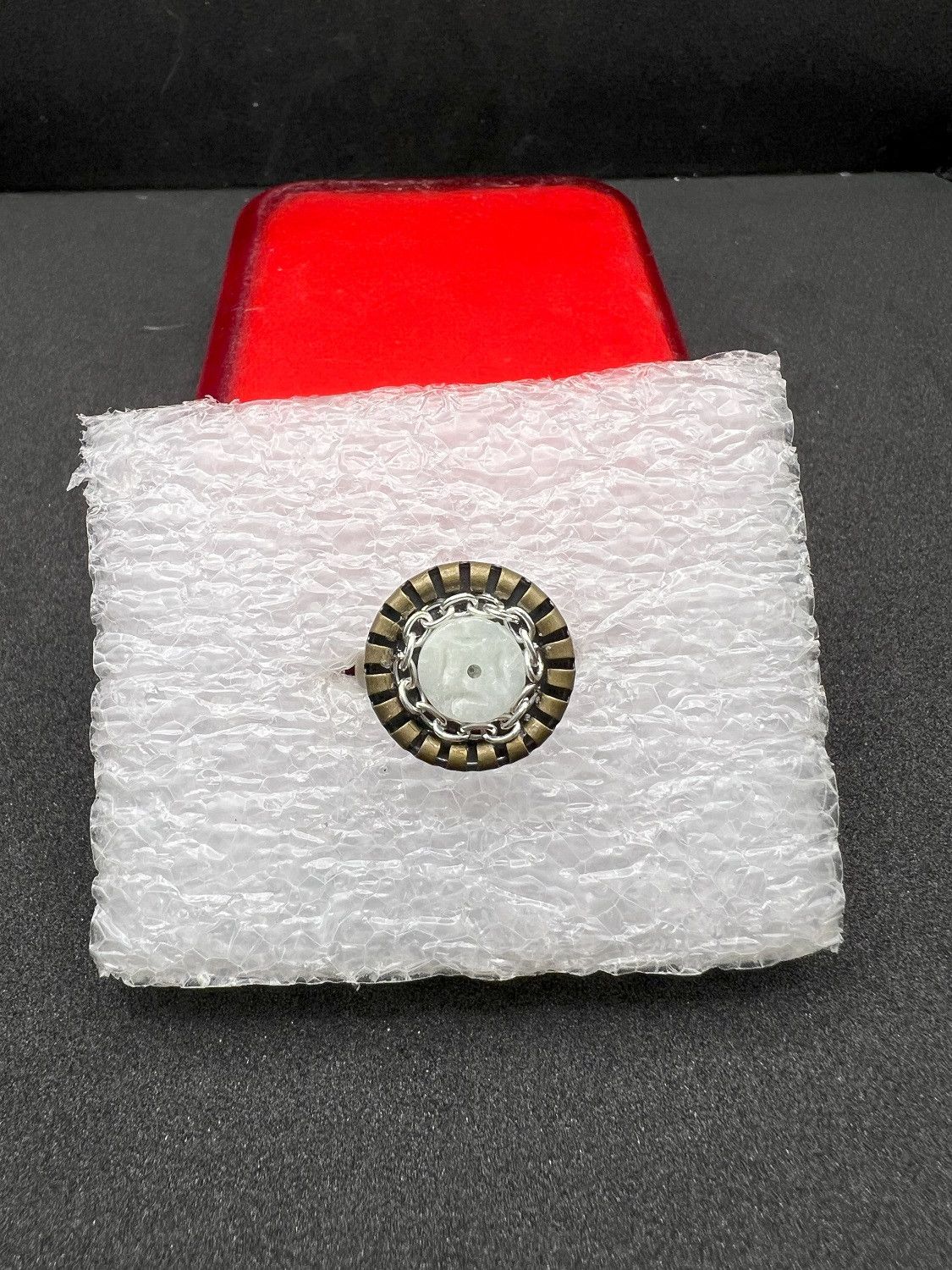 Handmade Coin Jade Bronze Ring with chain - Size 6.5 Size ONE SIZE - 1 Thumbnail