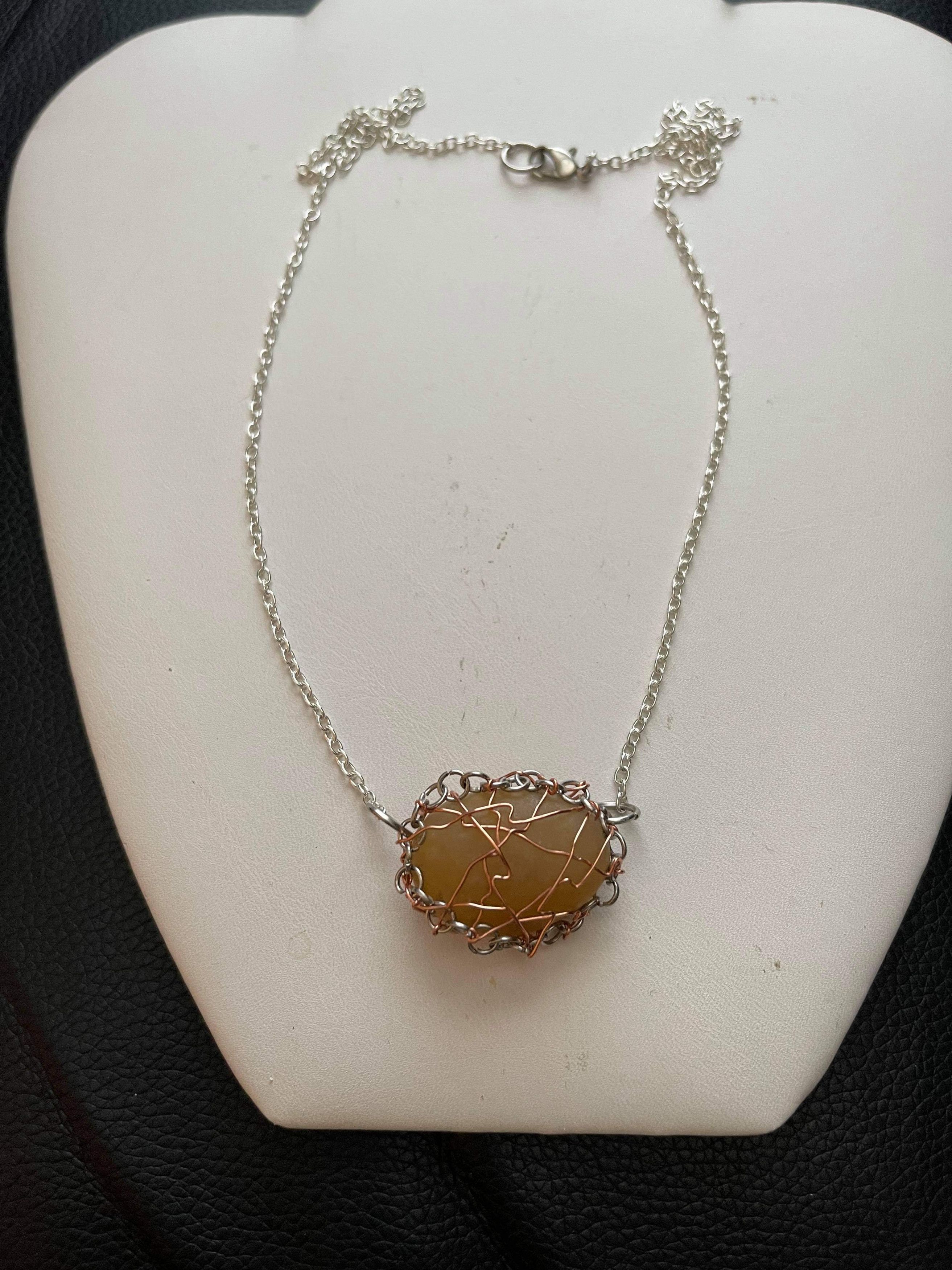 Handmade Orange quartz stone chain Necklace Size ONE SIZE - 1 Thumbnail