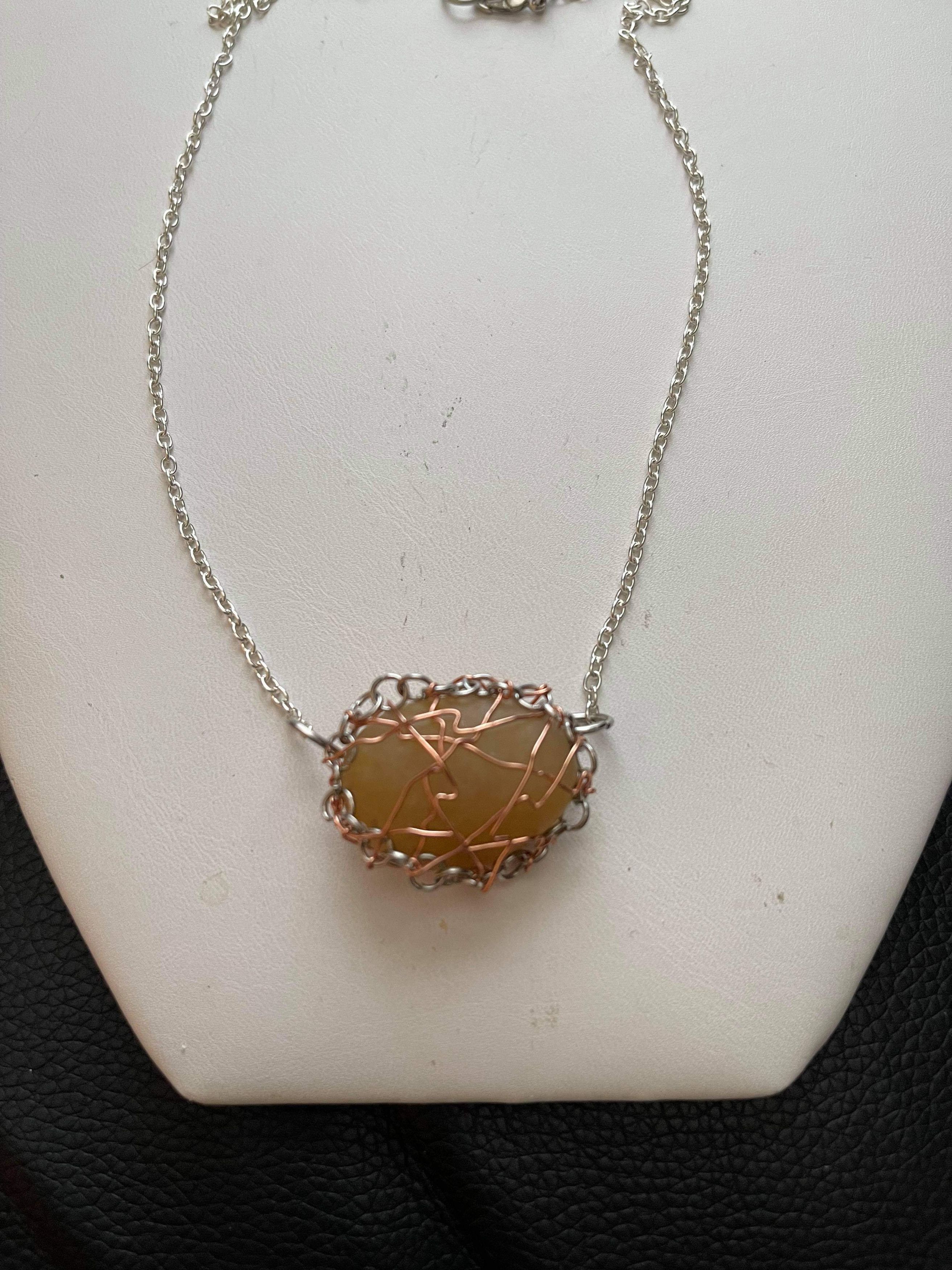 Handmade Orange quartz stone chain Necklace Size ONE SIZE - 3 Thumbnail