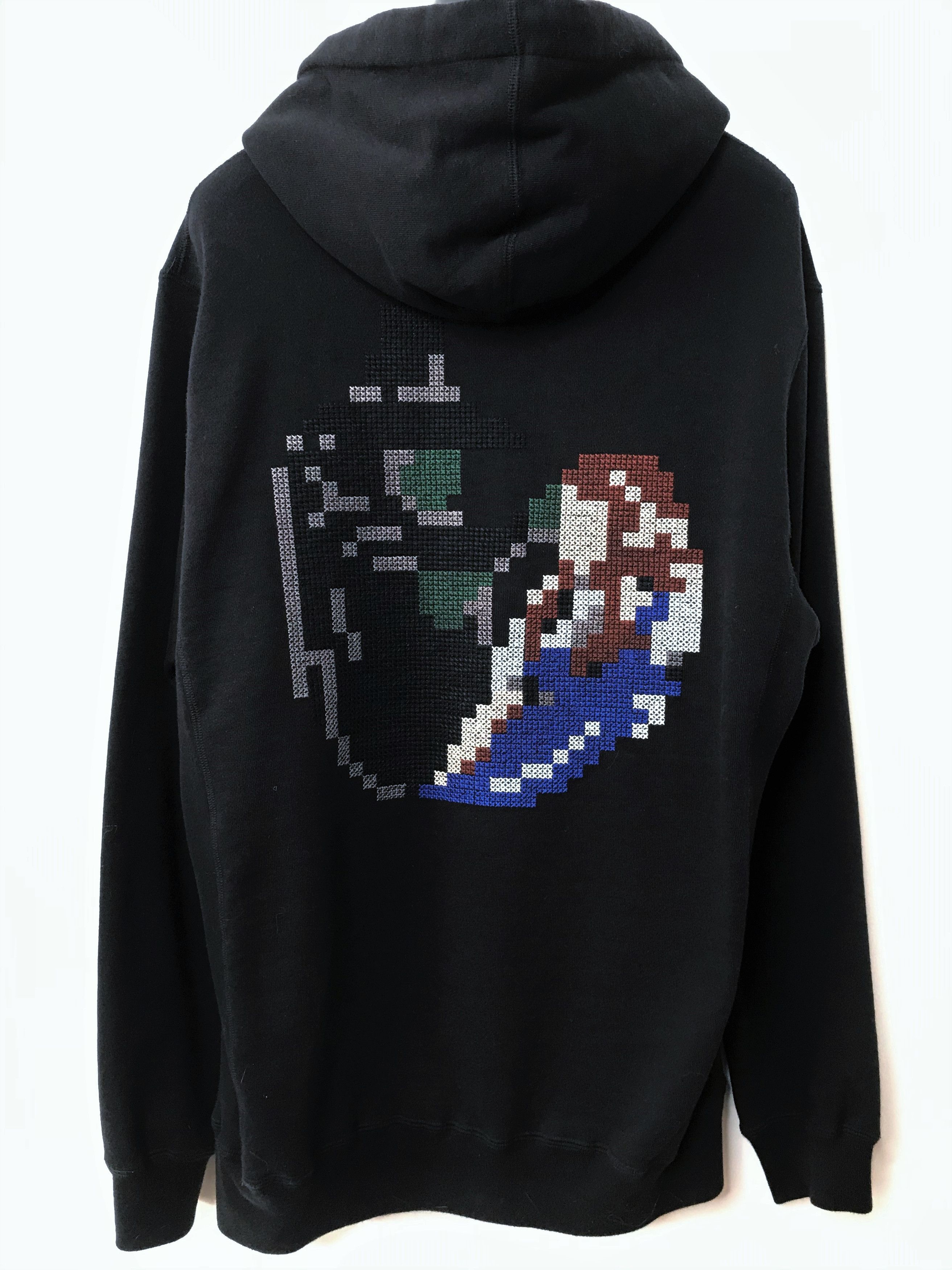 image of Jun Takahashi x Undercover Sz2 Wicked Witch Pixel Cross Stitch Embroidered Hoodie Ss17 in Black (Si