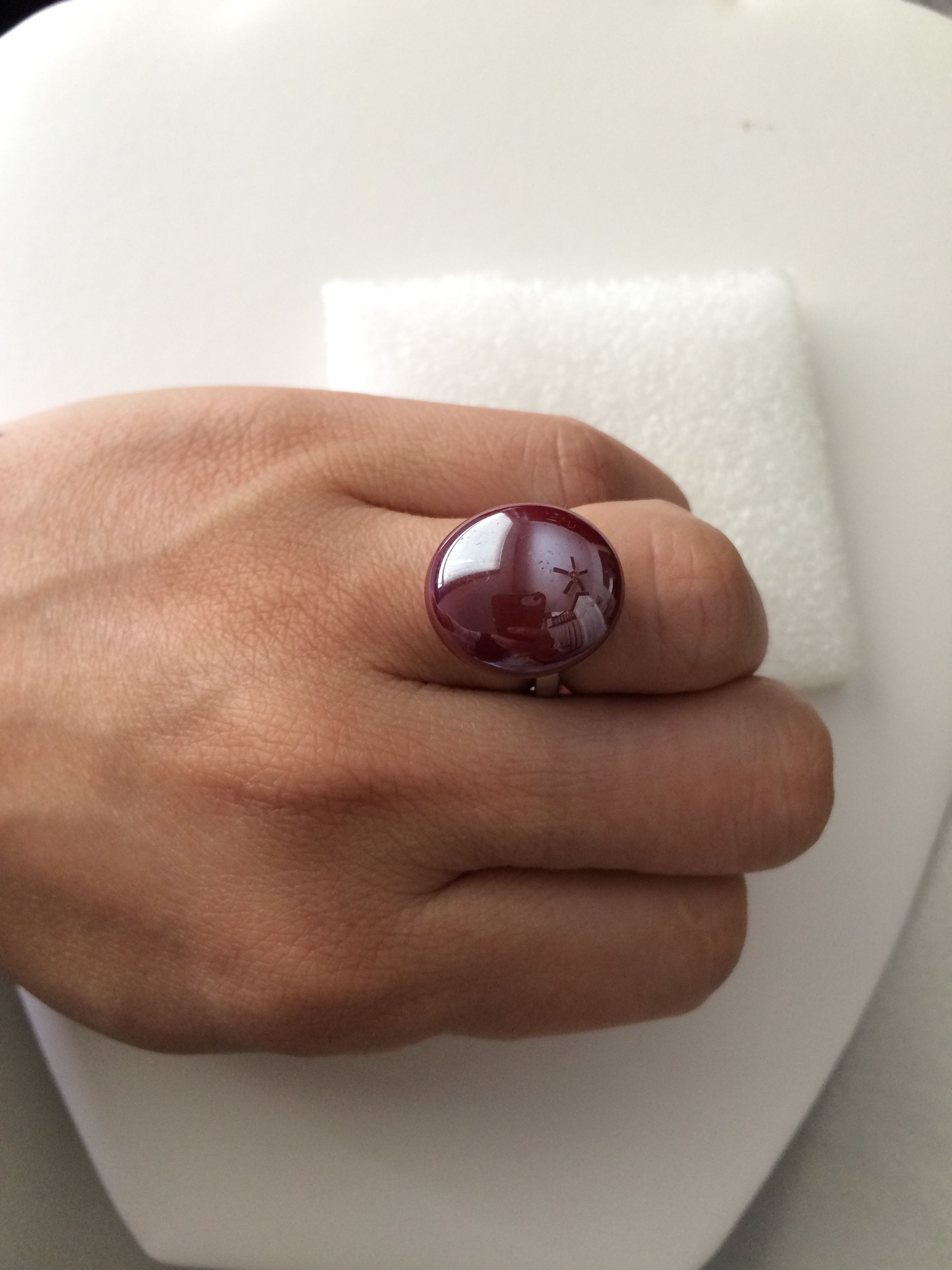 Handmade × Jewelry Red Glass Round Ring - Size 5 Size ONE SIZE - 3 Thumbnail