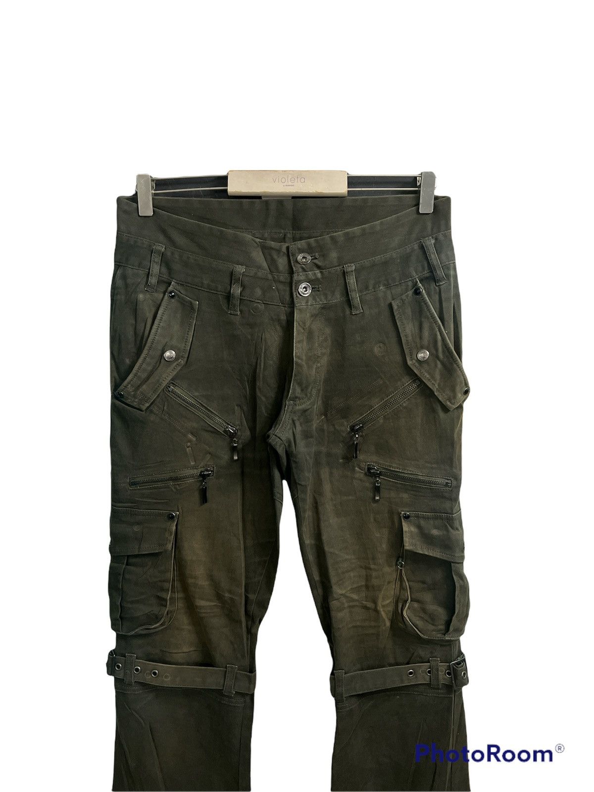 Japanese Brand Fire🔥Semantic Design Faded Boundage Cargo Pants Size US 32 / EU 48 - 4 Thumbnail