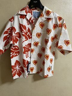 Double Match Heavy Cotton Black Red Floral Hawaiian Bowling Shirt