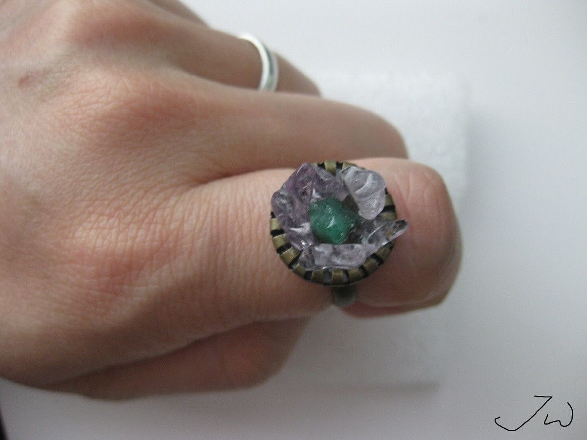 Handmade × Jewelry Jade and Amethyst chips ring Size ONE SIZE - 3 Thumbnail