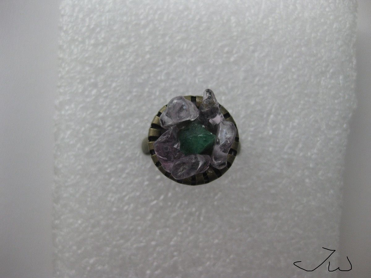 Handmade × Jewelry Jade and Amethyst chips ring Size ONE SIZE - 1 Thumbnail