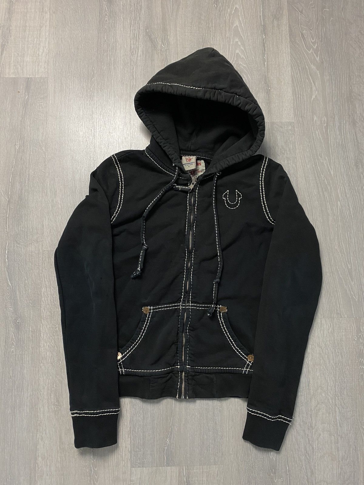 True Religion True Religion vintage black hoodie zip white thick ...