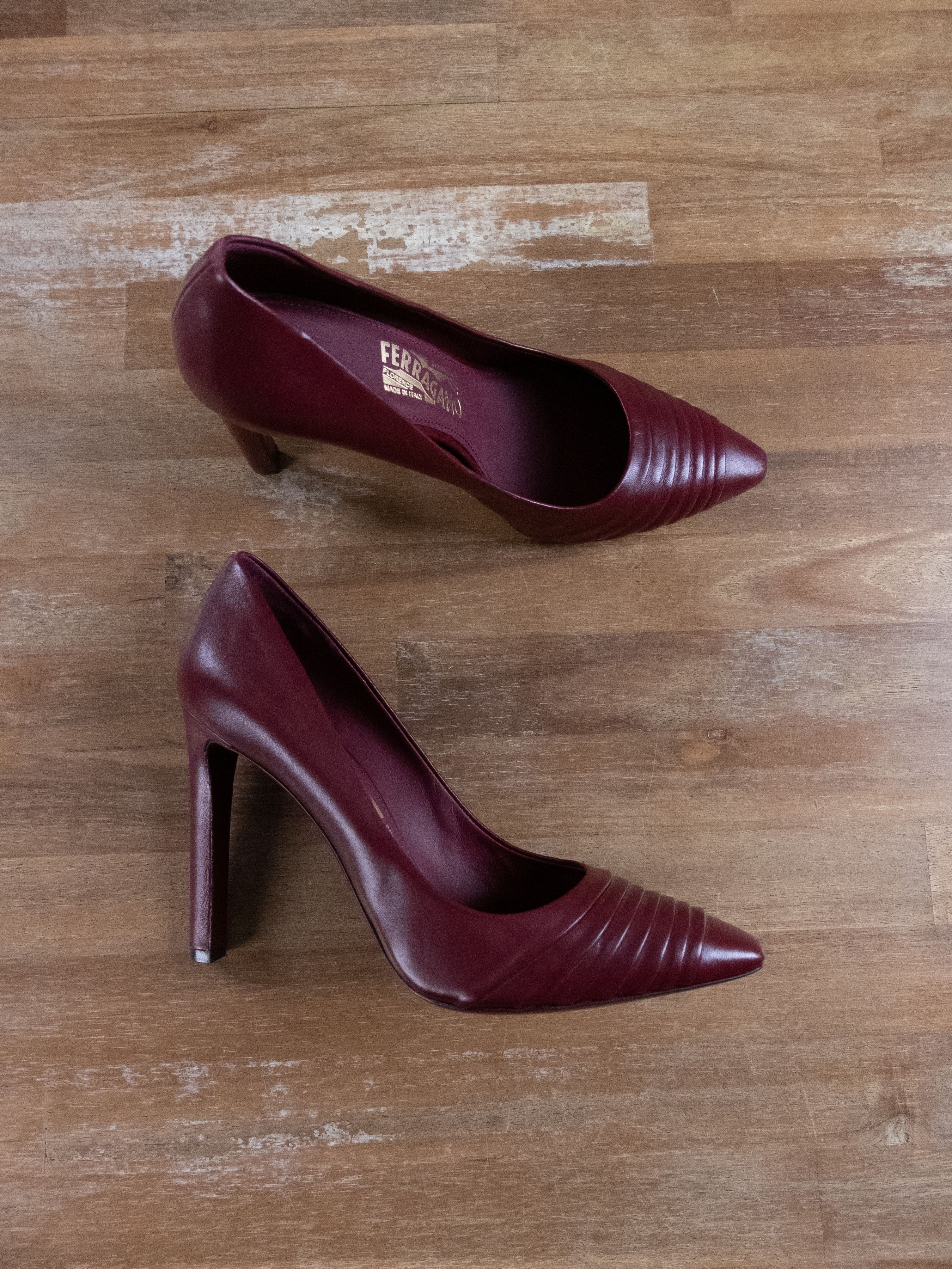 image of Salvatore Ferragamo Funny Burgundy Stiletto Heel Shoes Pumps 10, Women's