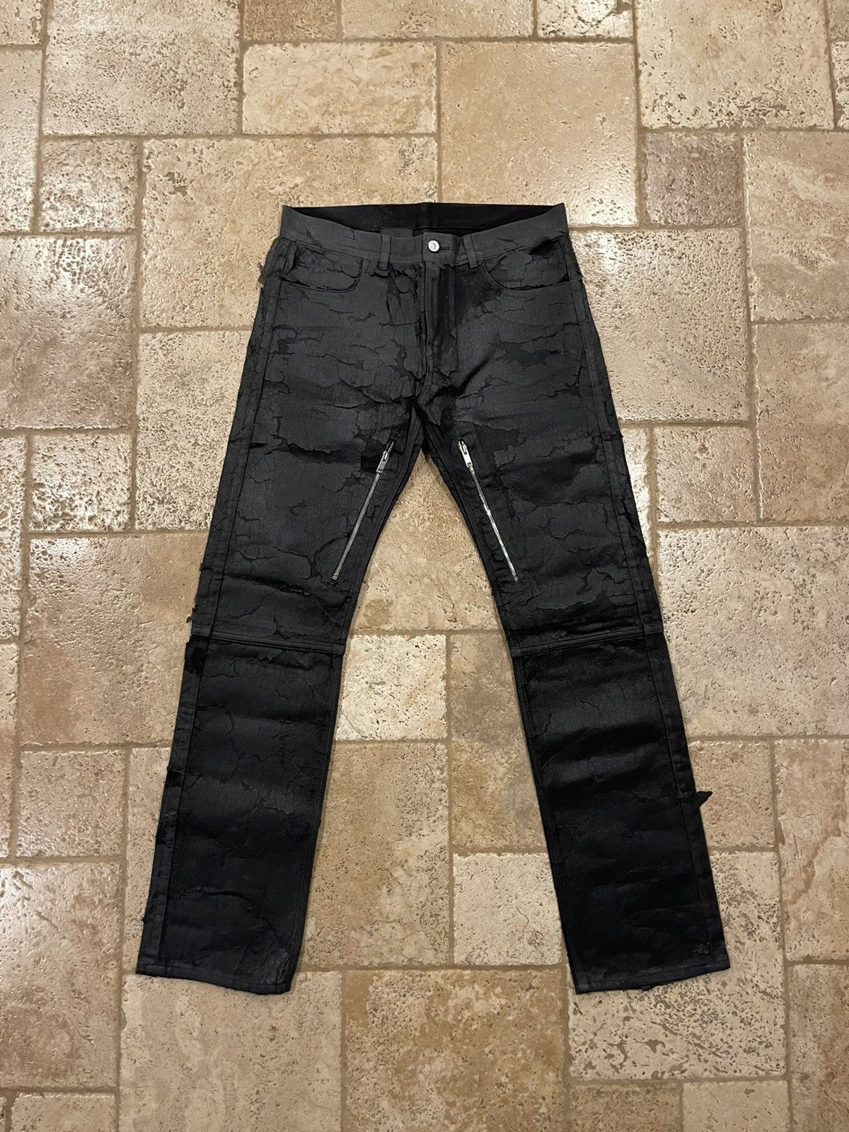 image of Givenchy X Matthew Williams Ss21 Crackled Waxed Black Denim, Men's (Size 34)