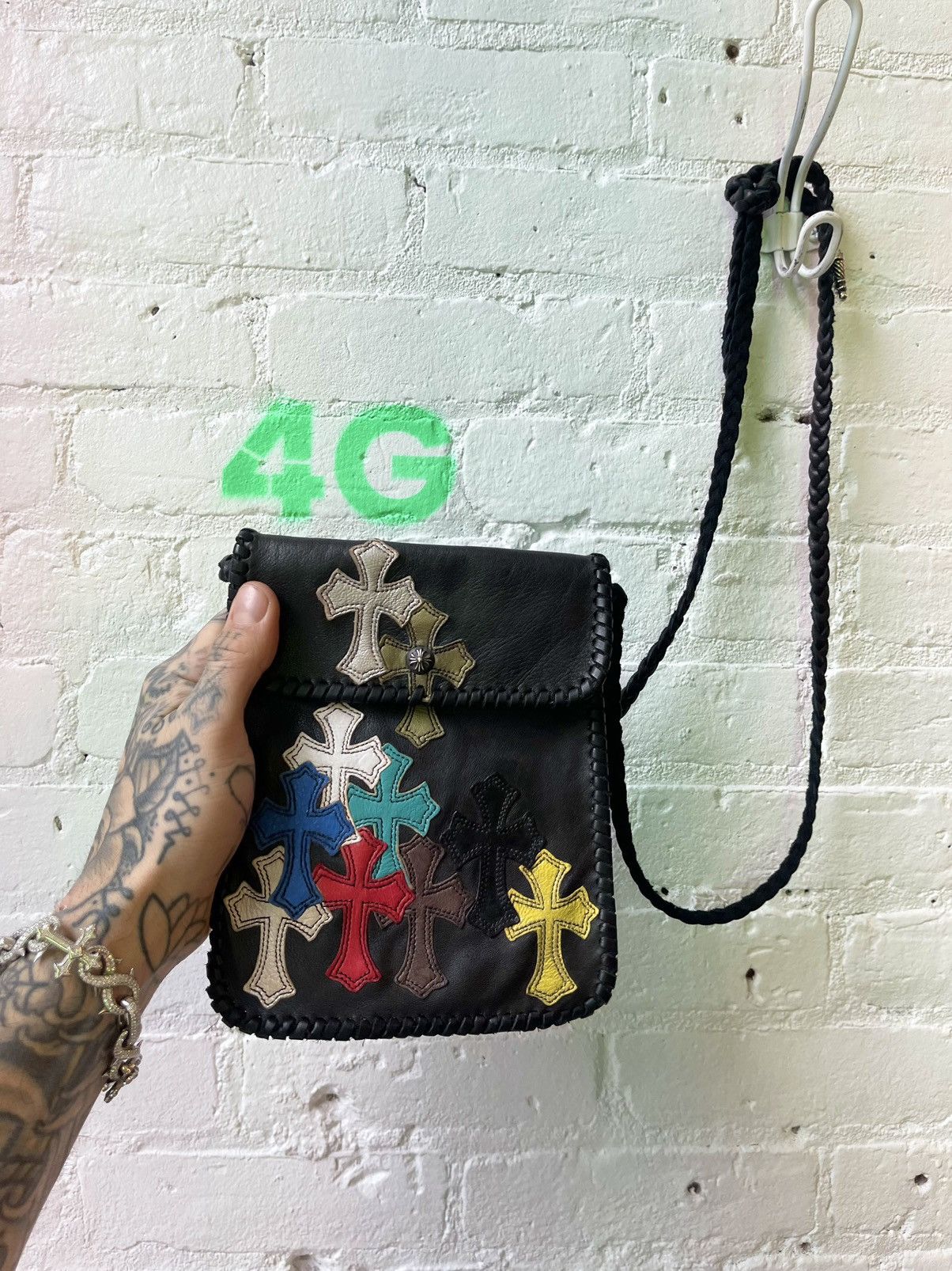 image of Chrome Hearts Leather Cross Patch Bag 4Gseller in Black, Men's