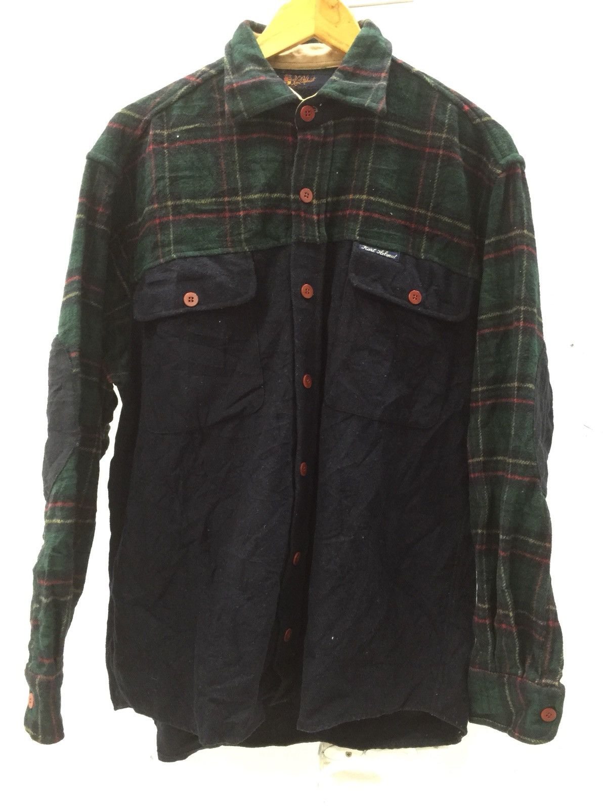 image of Flannel x Karl Helmut made In Italy Karl Helmut Wool Shirt in Green, Men's (Size Medium)