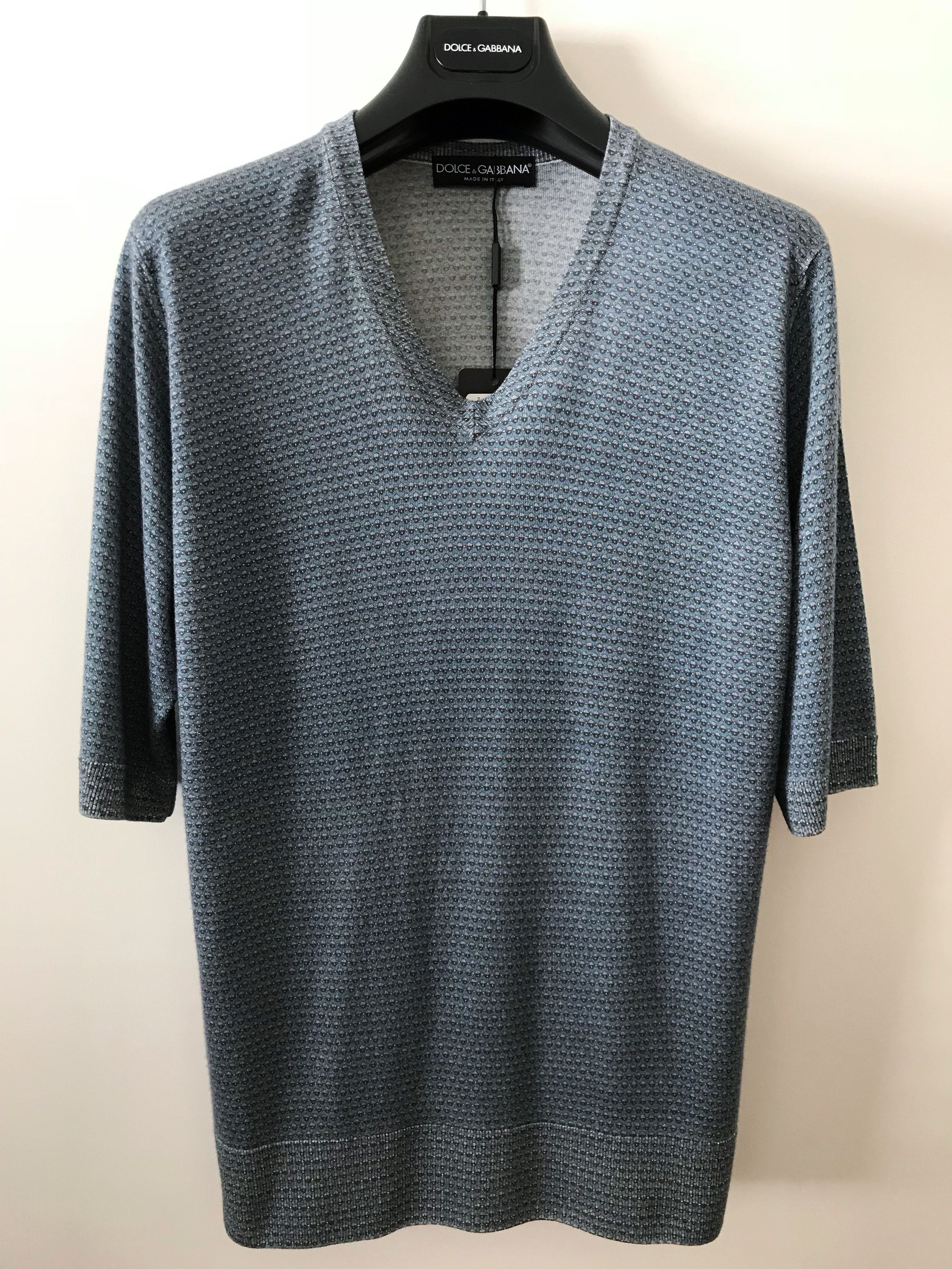 image of Dolce Gabbana Eu46 - Half Sleeve Cashmere Silk Sweater - $1100 Retail in Light Blue (Size Small)