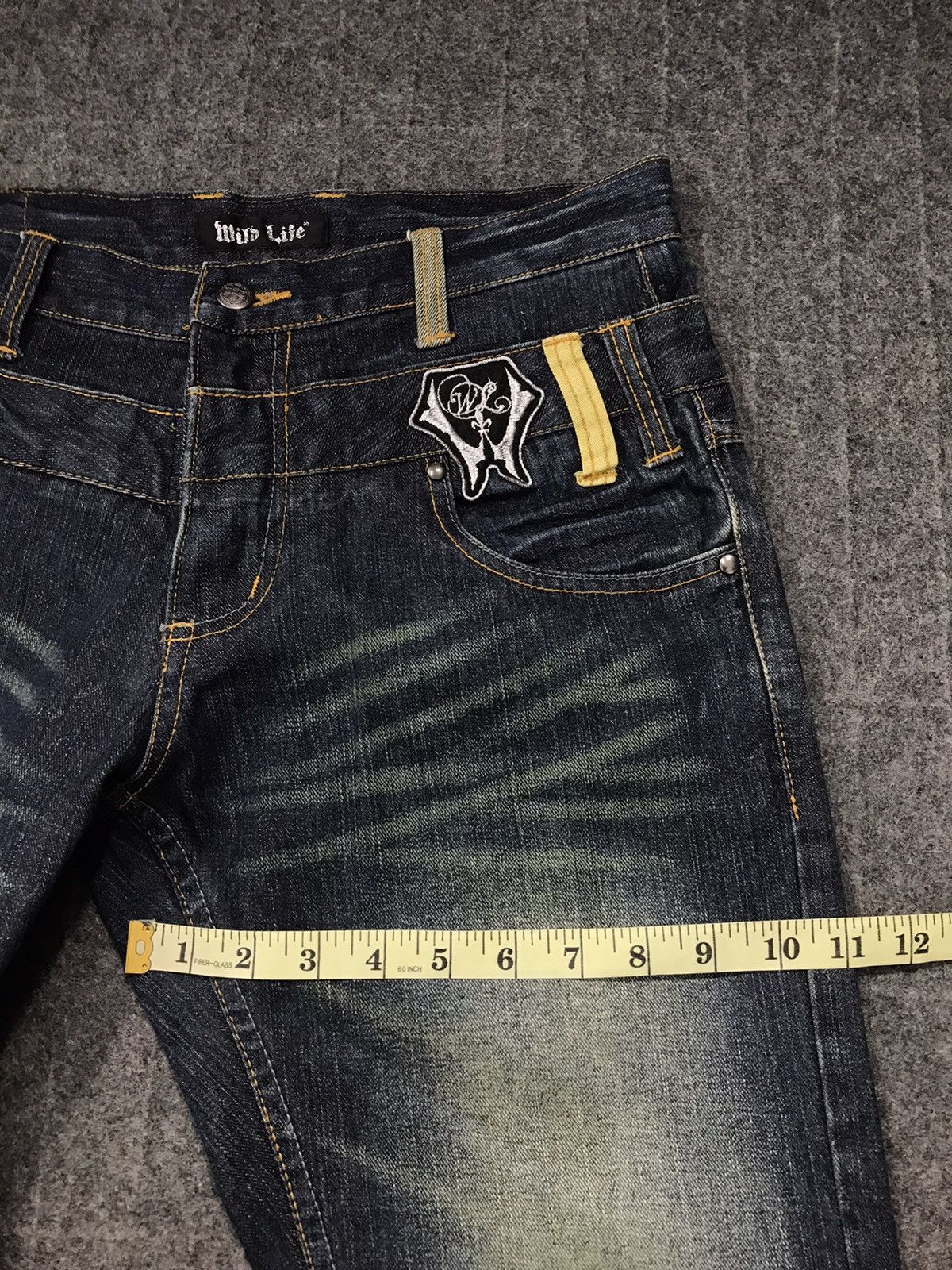 Japanese Brand Mild Life Double Waist Distressed Pieces The Skull Jeans Size US 31 - 20 Thumbnail