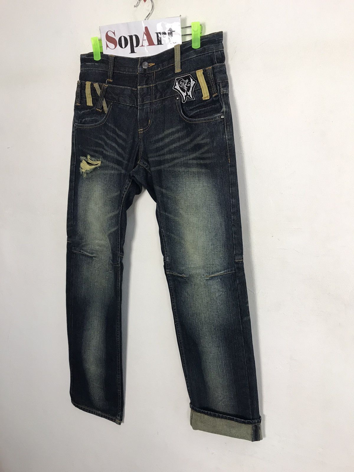 Japanese Brand Mild Life Double Waist Distressed Pieces The Skull Jeans Size US 31 - 4 Thumbnail
