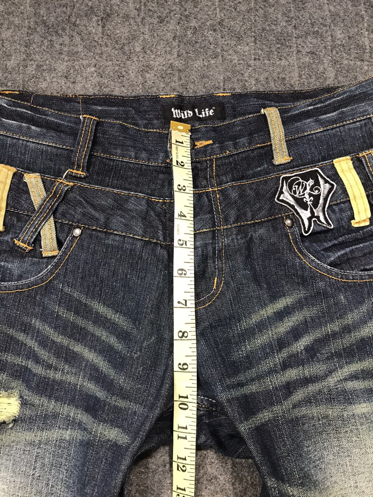 Japanese Brand Mild Life Double Waist Distressed Pieces The Skull Jeans Size US 31 - 19 Thumbnail