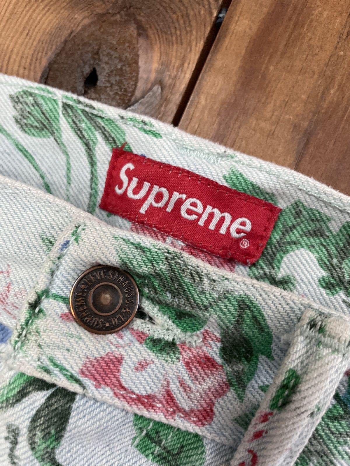 Levi's × Supreme Supreme Levis Pink Green Roses Floral Jeans SS16