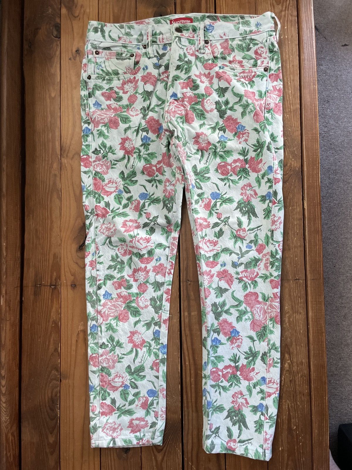 Levi's × Supreme Supreme Levis Pink Green Roses Floral Jeans SS16