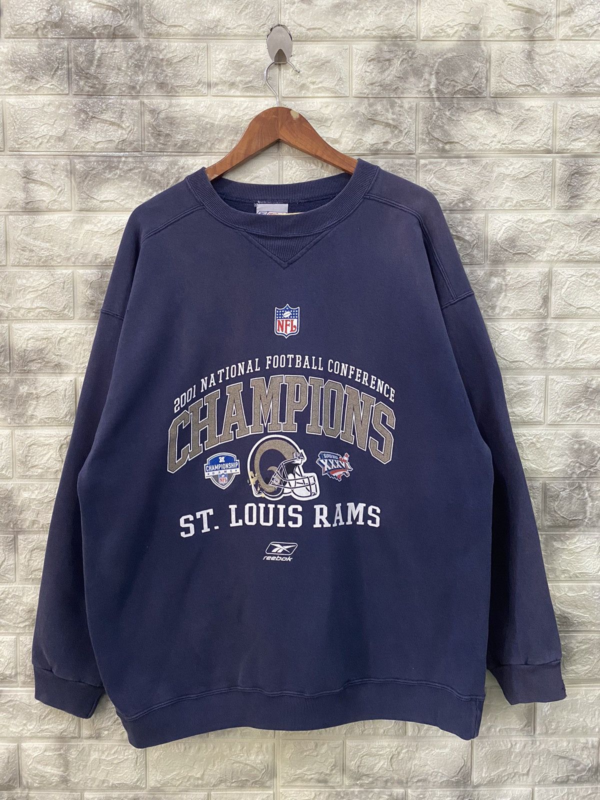 image of Vintage 2001 Nfl Champions St. Louis Rams in Dark Blue, Men's (Size XL)