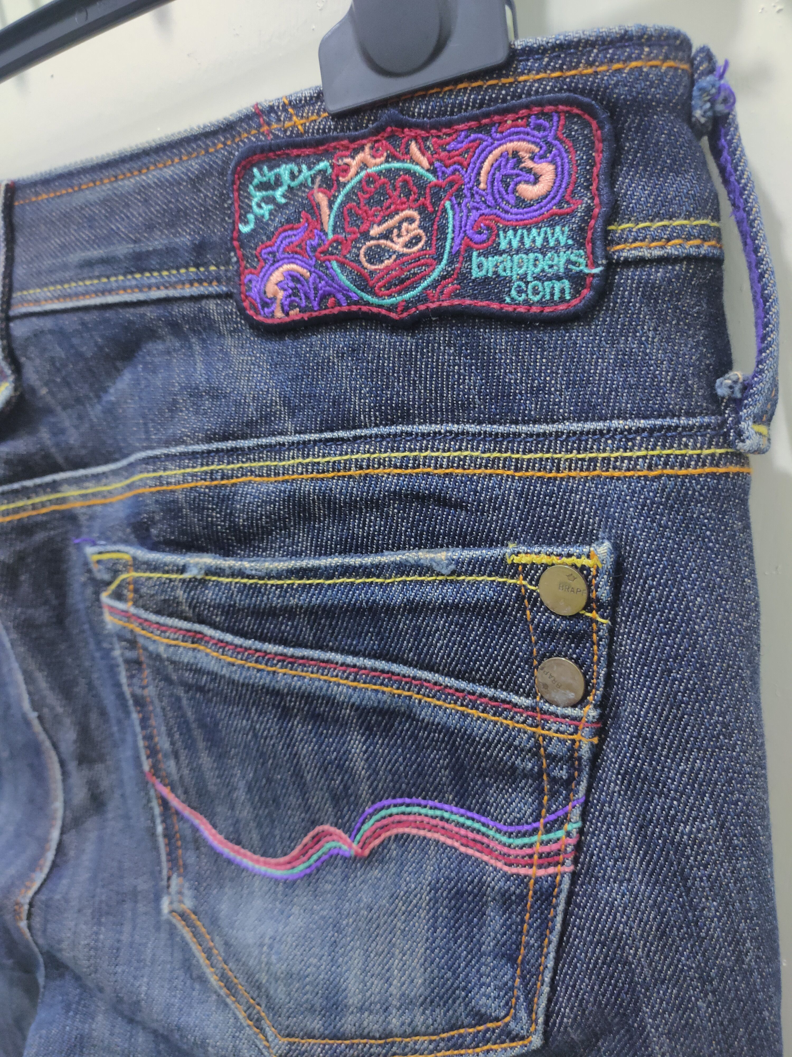 Japanese Brand BRAPPERS Stone Wash Slim Fit Rainbow Denim Jeans Cargo Pant Size 32" / US 10 / IT 46 - 15 Thumbnail
